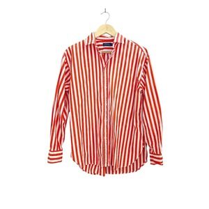 Polo Ralph Lauren Womens Red White Striped Cotton Button Down Shirt Size 8